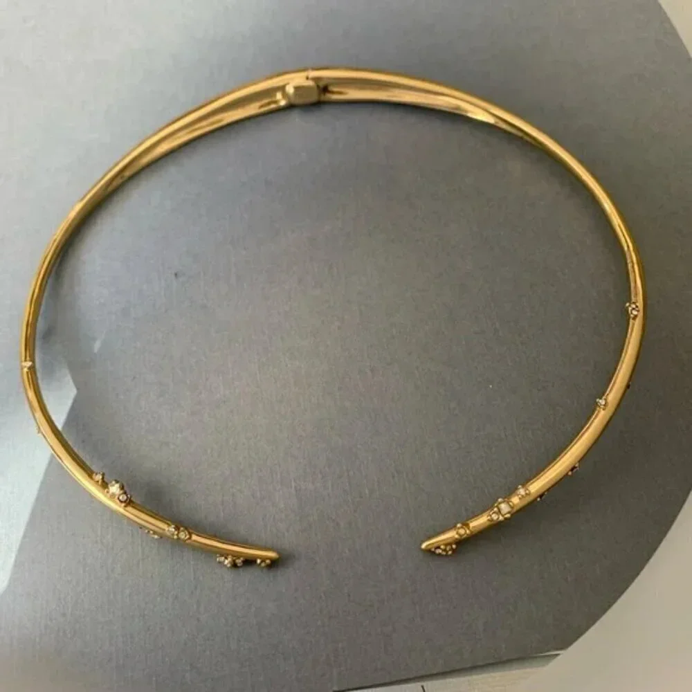 New Alexis Bittar Satellite Swarovski Crystal 10K Gold Spike Collar Necklace